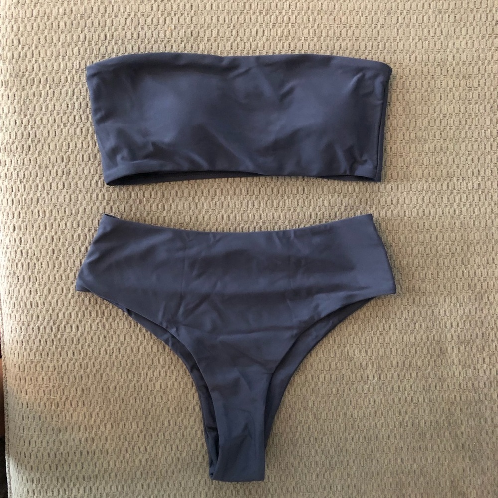 Blue high waist bandeau two piece